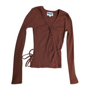 Rouje Julien Ribbed V-Neck Wrap Top Brown Tie Waist Slim Quiet Luxury Clean Girl